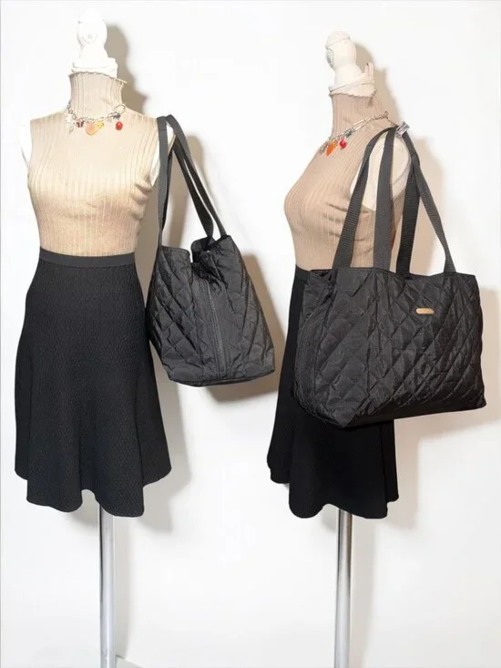 Baggallini Large Quilted Travel Duffle Black Nylon 3 Compartment Tote Wristlet - Picture 2 of 10